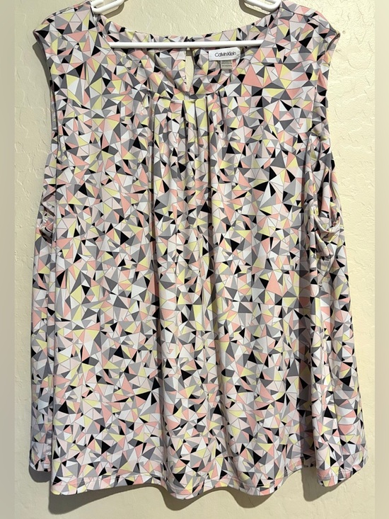 Calvin Klein Tops - Calvin Klein Geometric Print Sleeveless Blouse Pink Gray Yellow Career Top- 3x